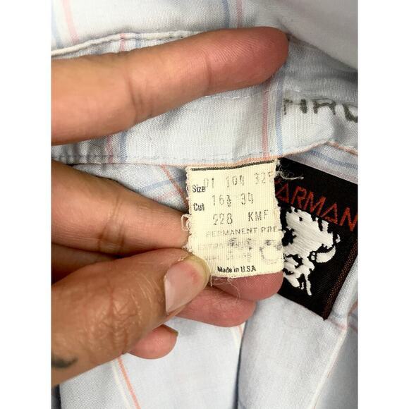 VTG Karman Light Blue Western Button Down Shirt 16 1/2 Pearl Snap Sz 34 - Picture 7 of 16